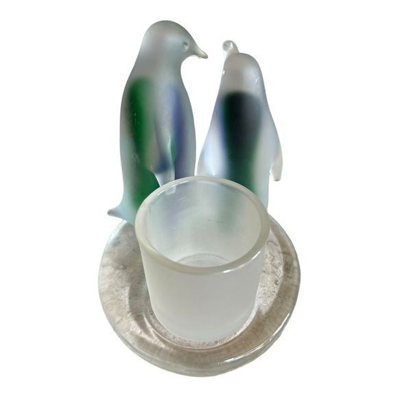 PartyLite Vintage Frosted Glass Nothern Lights Penguins Votive Candle Holder - Picture 4 of 9